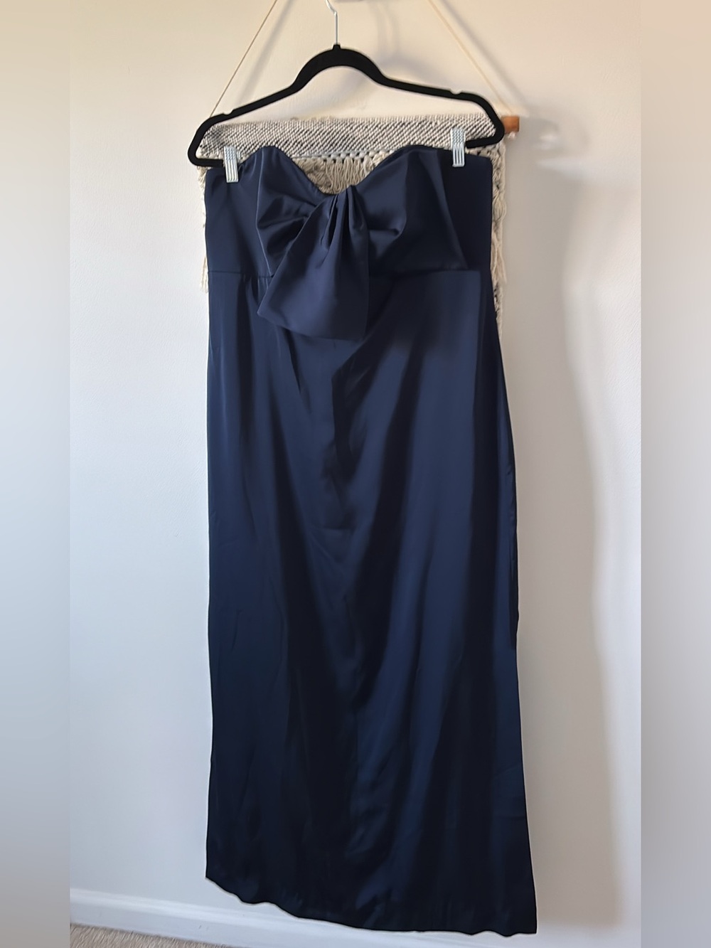 NWT Lilly Pulitzer Carlynn Satin Bow Strapless Side Slit Dress Sz 12 Navy Blue